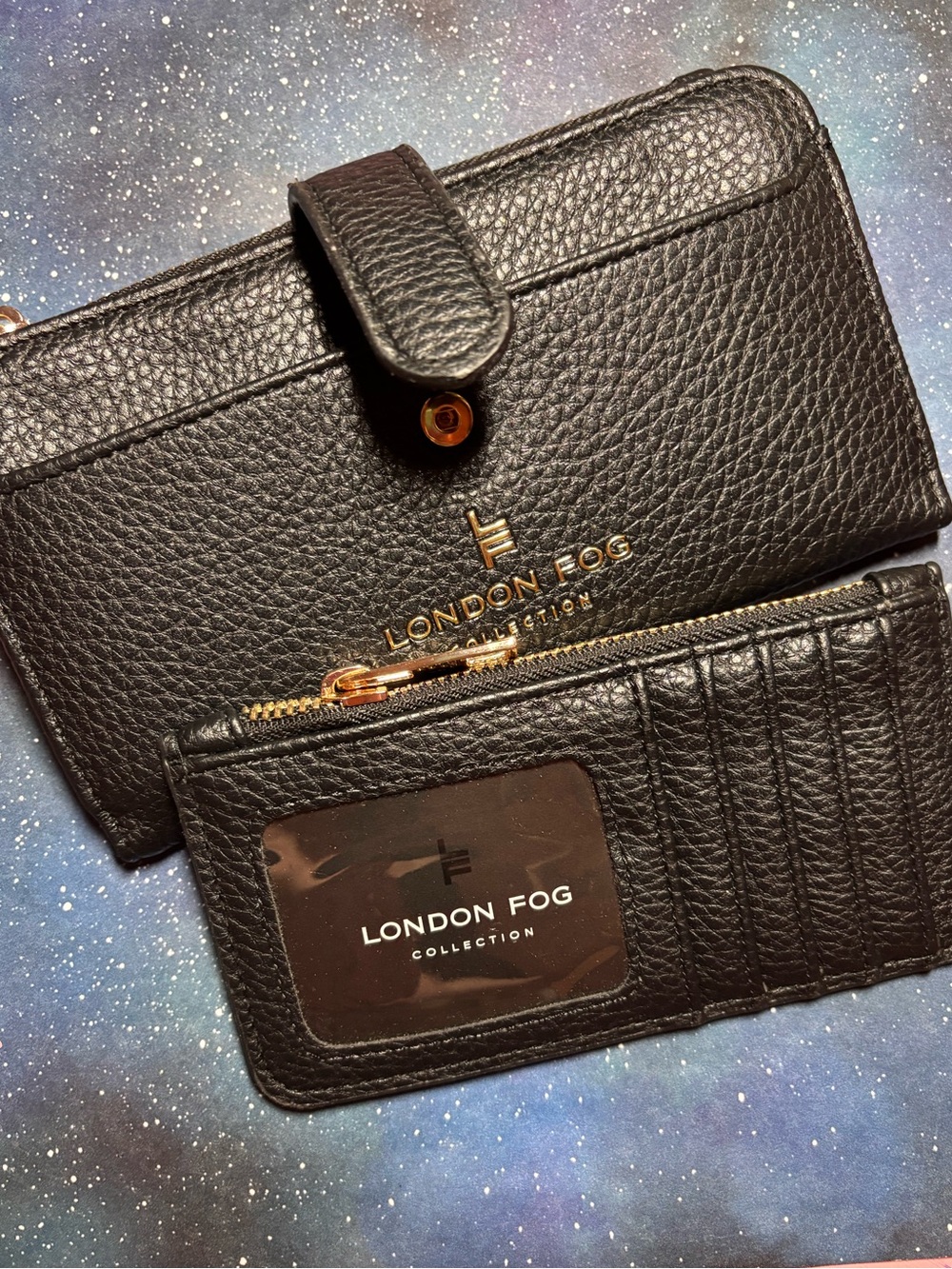 London Fog Black Pebbled Leather Wallet and Card Sleeve Set